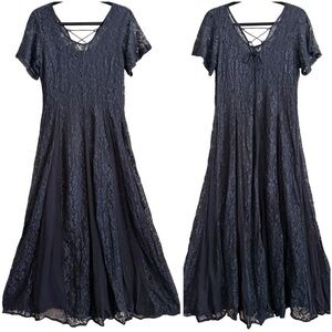 Vintage Boho Y2K Whimsigoth Fairycore Cosplay Witchcore Lace Maxi Dress Size S
